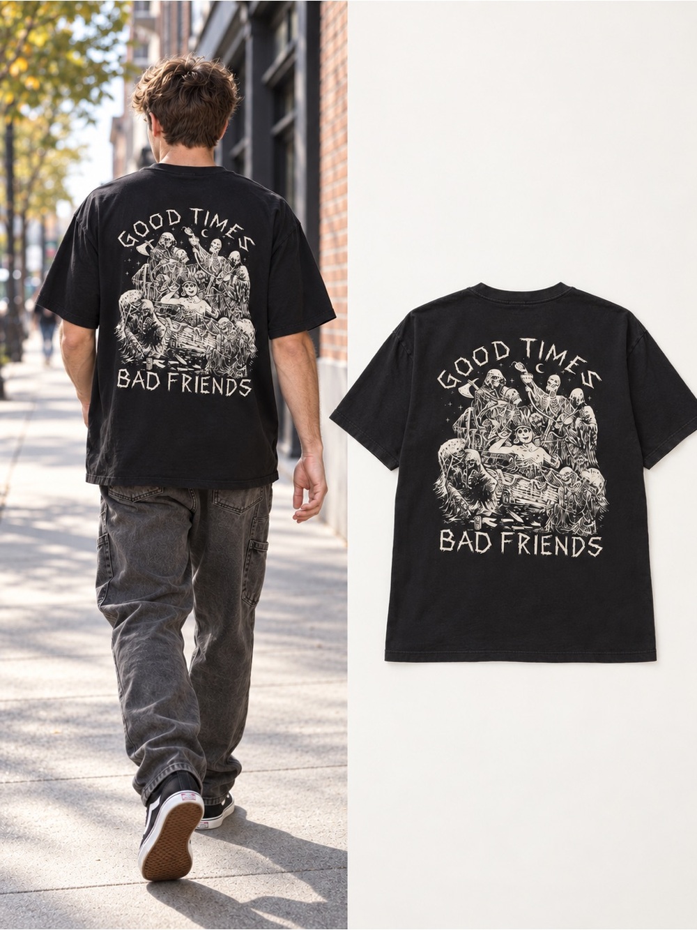 urking Class by Sketchy Tank x Bad Friends Podcast Skull Graphic T-Shirt XL
